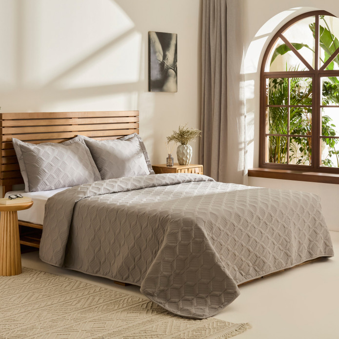 Kaşmir Home Greta Geometrik Çift Kişilik Yatak Örtüsü Takımı Koyu Gri 230x240 cm