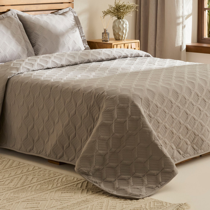 Kaşmir Home Greta Geometrik Çift Kişilik Yatak Örtüsü Takımı Koyu Gri 230x240 cm