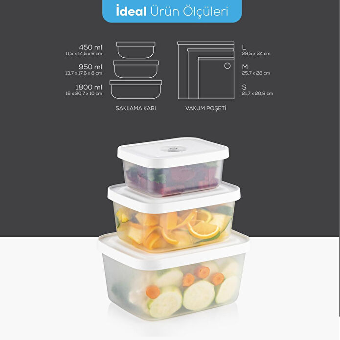 Vienev Vacuumfresh 13 Parça Vakumlu Gıda Saklama Ve Vakumlu Poşet Seti