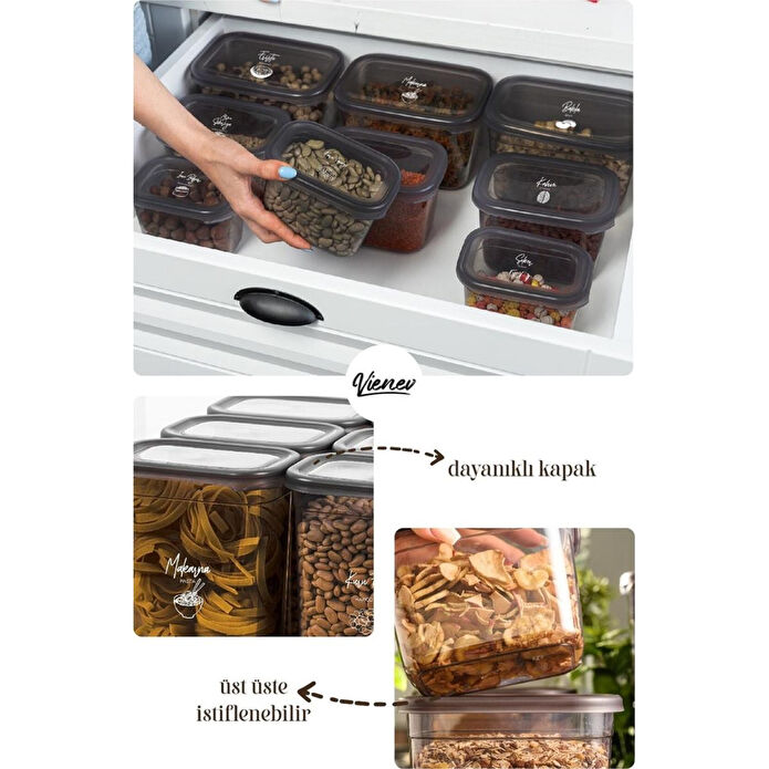 Vienev Beyaz Serigrafi Etiketli Peggy Dikdörtgen Saklama Kabı 12'li Çok Renkli