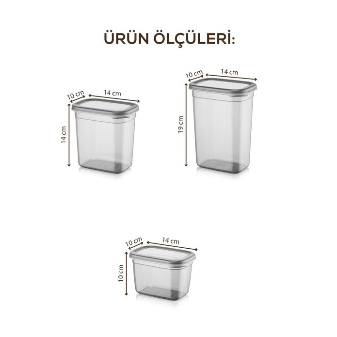 Vienev Beyaz Serigrafi Etiketli 15li Peggy Dikdörtgen Saklama Kabı Seti 5x(1500-1150-800 Ml) Antrasit