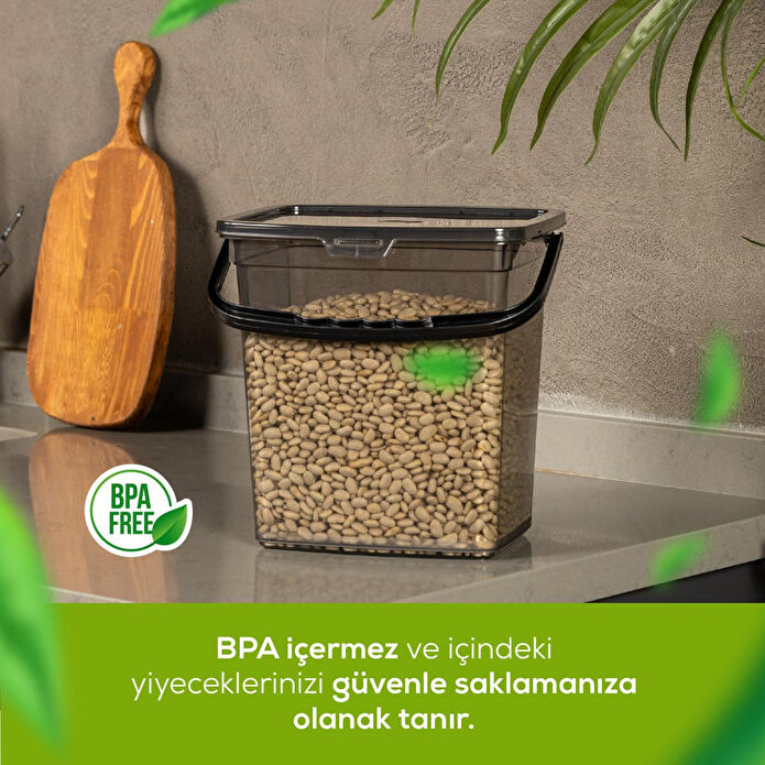 Vienev 4 Adet Kare Un Bakliyat Kabı 6 Litre - Kulplu Deterjanlık Saklama Kutusu Kabı Antrasit