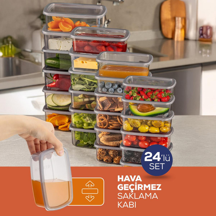 Vienev 24'lü Hava Geçirmez Saklama Kabı Seti Gri 6x(250-500-750-1200 Ml)