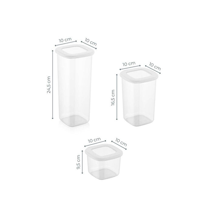 Vienev Foly Etiketli Kare Erzak Saklama Kabı 24'lü Set 8x(0,55 Li̇tre, 1,2 Li̇tre, 1,75 Li̇tre) Beyaz