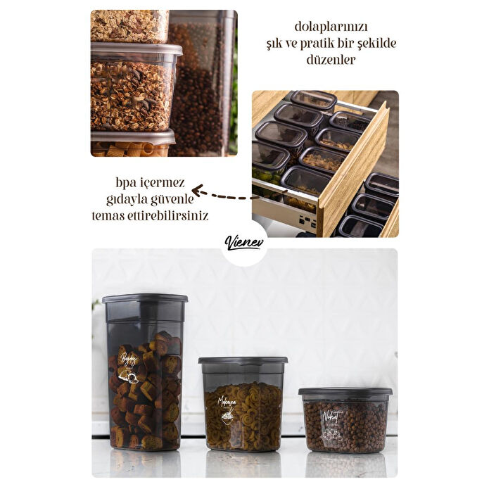 Vienev 30'lu Peggy Dikdörtgen Saklama Kutusu Seti 6x(1,9 1,5 1,15 0,8 0,4 Li̇tre) Serigrafi Etiketli