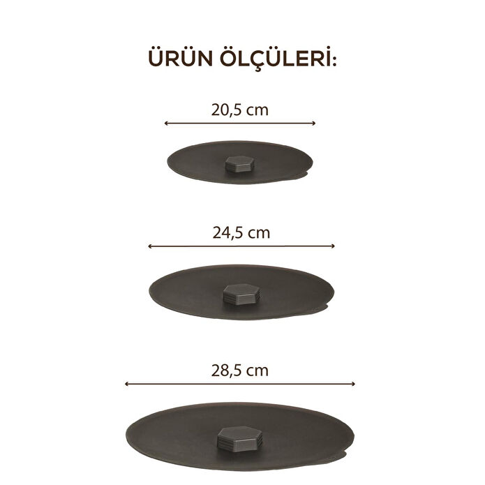 Vienev 3'lü Silikon Tencere Tava Kapağı Isı Koruyucu Antrasit Renk