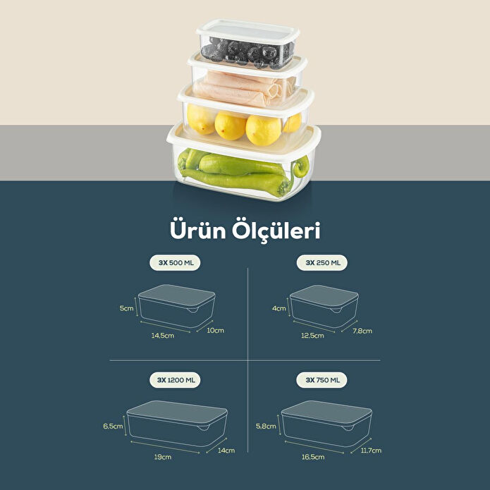 Vienev 12'li Hava Geçirmez Saklama Kabı Seti Antrasit 3x(250-500-750-1200 Ml)