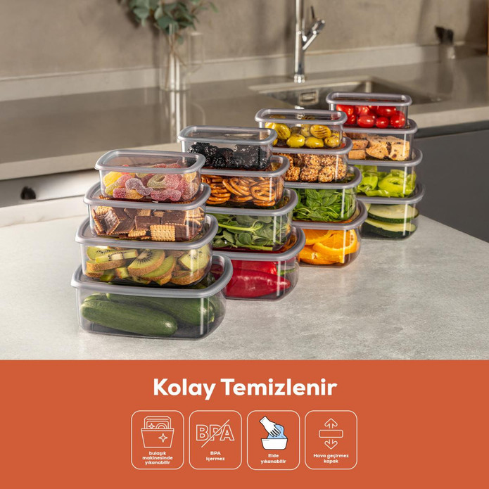 Vienev 24'lü Hava Geçirmez Saklama Kabı Seti Antrasit 6x(250-500-750-1200 Ml)