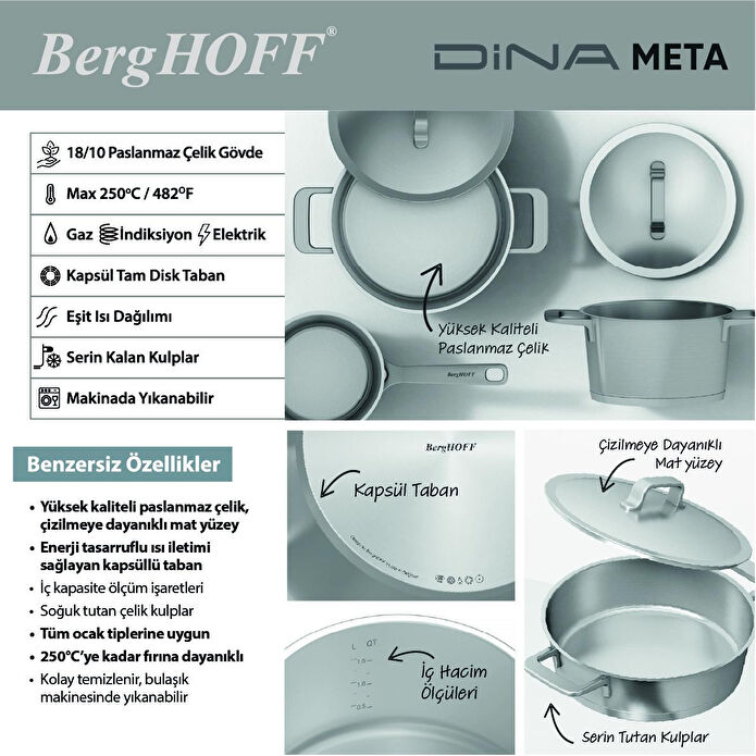 Berghoff Dina Helix 7 Parçalı Paslanmaz Çelik Tencere Seti