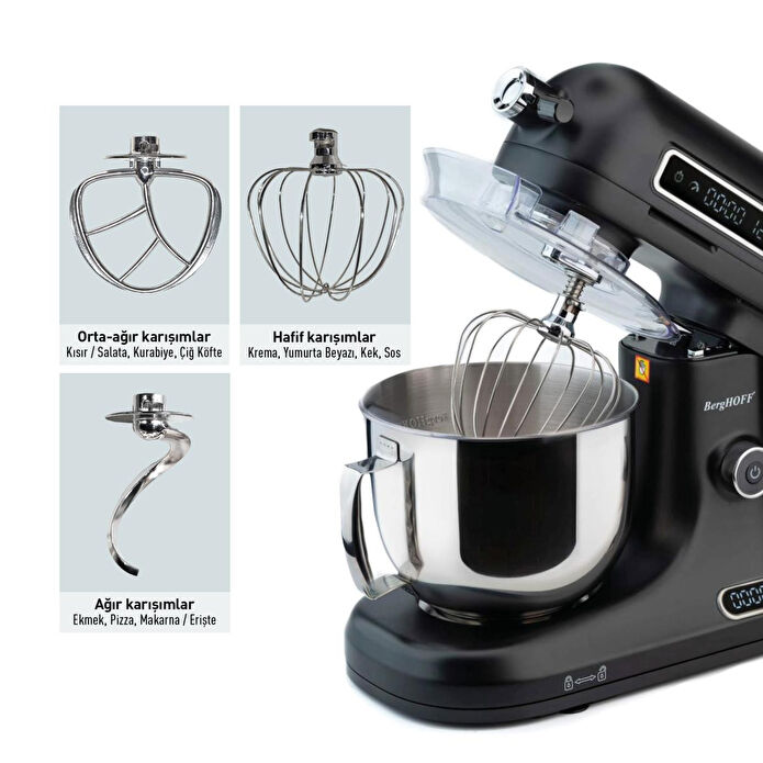 Berghoff Gem Retro 5 L Stand Mikser – 1600 W, Dayanıklı Döküm Alüminyum Gövde | Siyah