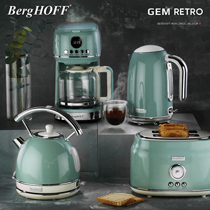 Berghoff Gem Retro 1,7 L Kırmızı Su Isıtıcı – 2200 W, Paslanmaz Çelik Gövde