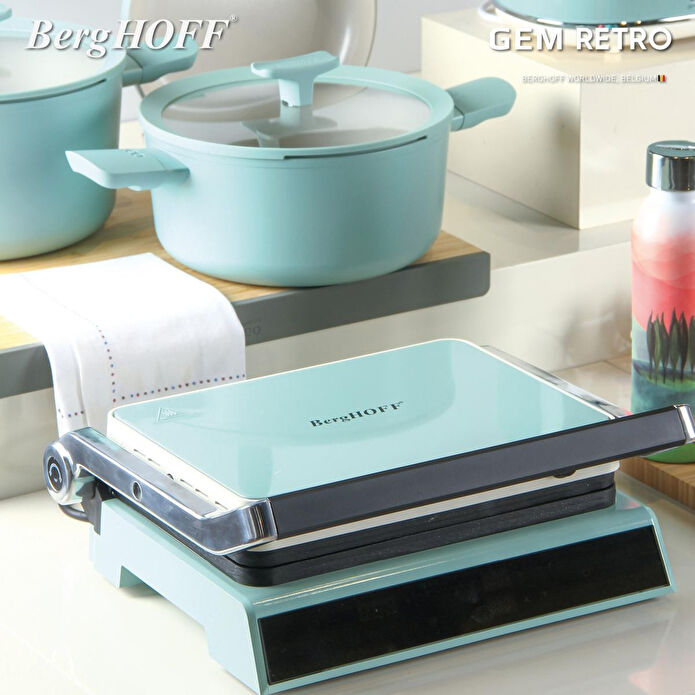 Berghoff Gem Retro Dijital Izgara & Tost Makinesi – 2000 W, 290×212 mm, LCD Dokunmatik Kontrol | Vanilya Krem