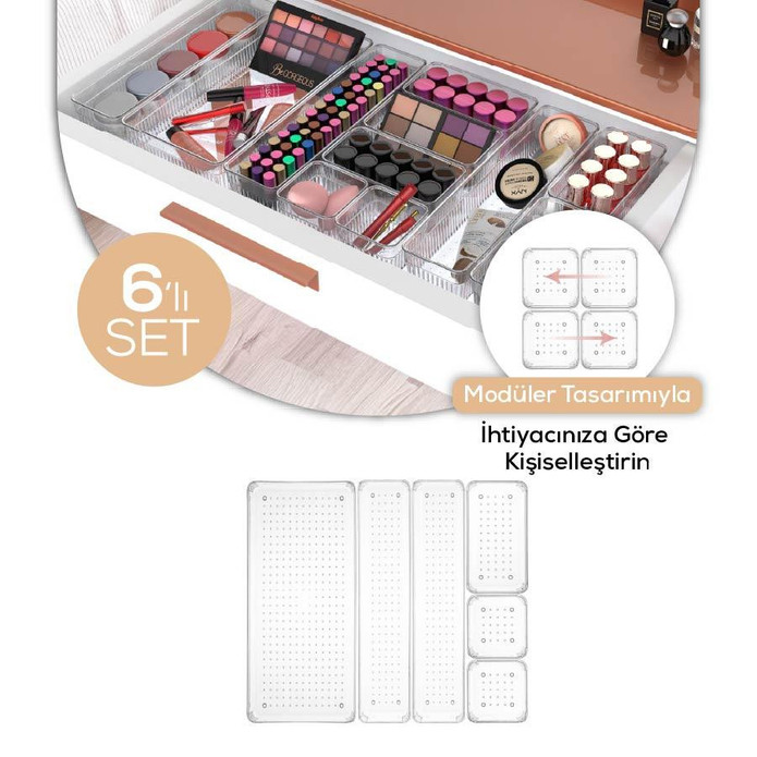 Vienev 6'lı Çekmece Içi - Dolap Içi Banyo Makyaj Takı Düzenleyici Organizer