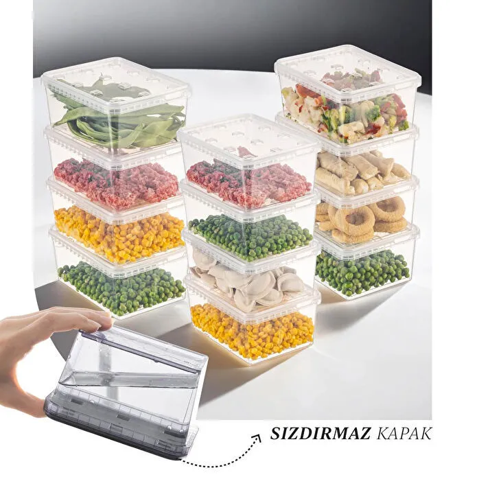 Vienev 12'li 1,5 Litre Block Buzdolabı Ve Derin Dondurucu Sızdırmaz Saklama Kabı Şeffaf