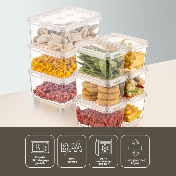 Vienev 9'lu Block Buzdolabı Ve Derin Dondurucu Sızdırmaz Saklama Kabı Şeffaf 3x(1,5 Lt)-6x(0,7 Lt)