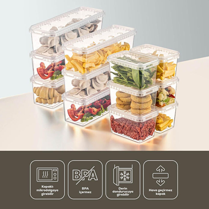 Vienev 12'li Block Buzdolabı Ve Derin Dondurucu Sızdırmaz Saklama Kabı Şeffaf 6x(1,4-0,7 Lt)