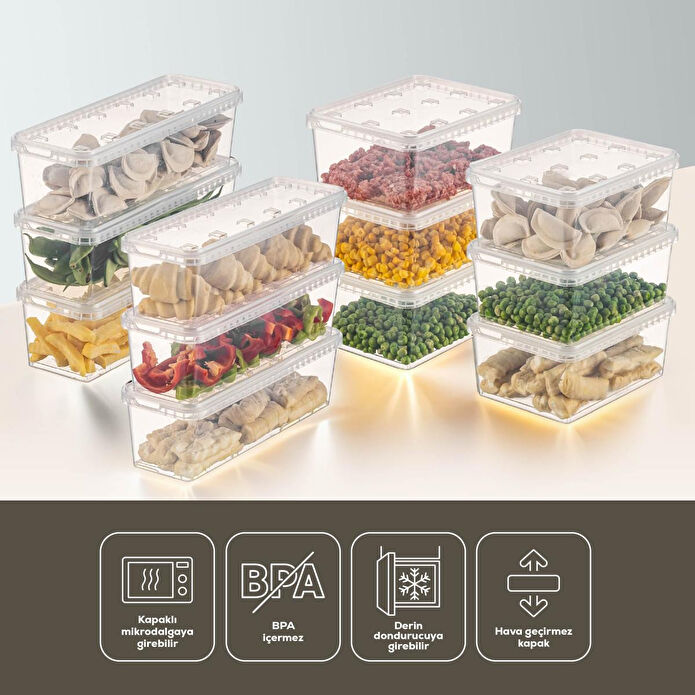 Vienev 12'li Block Buzdolabı Ve Derin Dondurucu Sızdırmaz Saklama Kabı Şeffaf 6x(1,5-1,4 Lt)