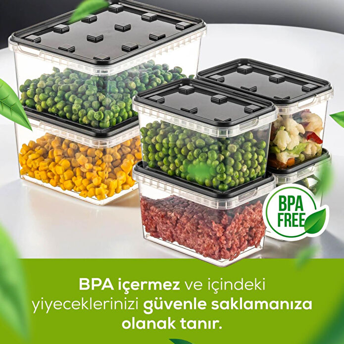 Vienev 6'lı Block Buzdolabı Ve Derin Dondurucu Sızdırmaz Saklama Kabı Şeffaf Antrasit 2x(1,5 Lt)-4x(0,7 Lt)