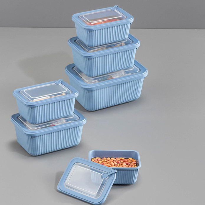 Vienev 6'lı Vip Dikdörtgen Mikrodalga Ve Difrize Uygun Saklama Kabı Seti Mavi 2x(1750,1050,600 Ml)