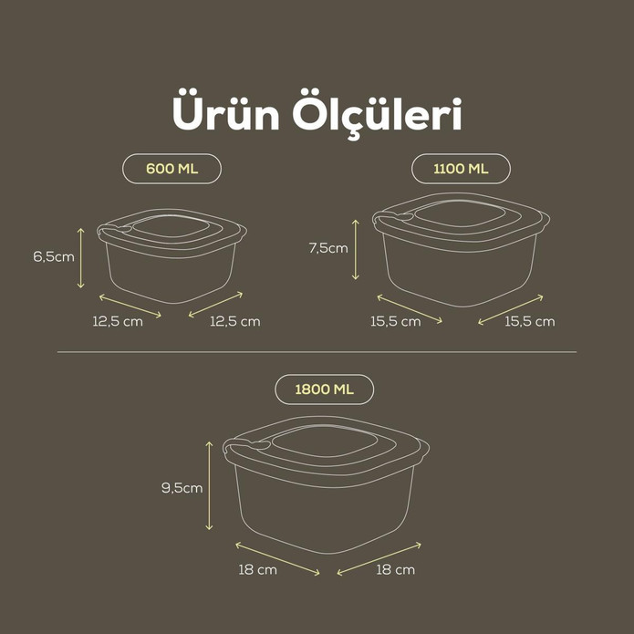 Vienev 9'lu 3x(600-1100-1800 Ml) Mikrodalga Ve Difrize Uygun Vip Kapaklı Özel Saklama Kabı Seti Mavi