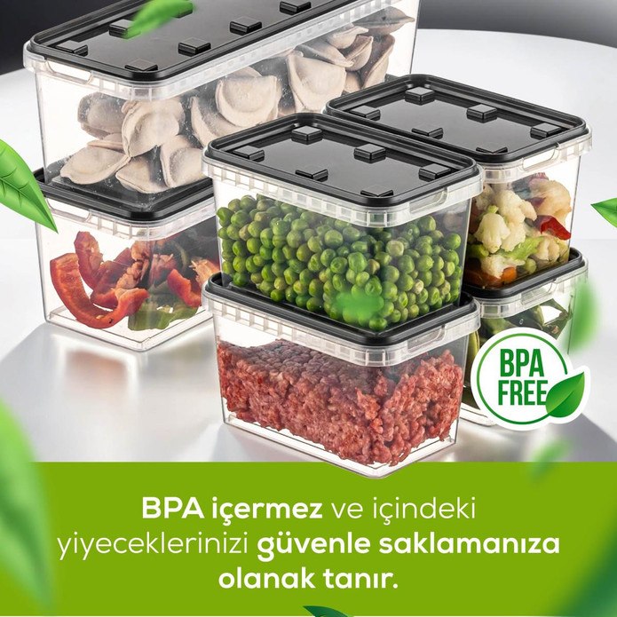 Vienev 6'lı Block Buzdolabı Ve Derin Dondurucu Sızdırmaz Saklama Kabı Şeffaf Antrasit 2x(1,4 Lt)-4x(0,7 Lt)