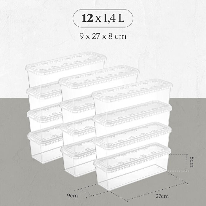 Vienev 12'li 1,4 Litre Block Buzdolabı Ve Derin Dondurucu Sızdırmaz Saklama Kabı Şeffaf