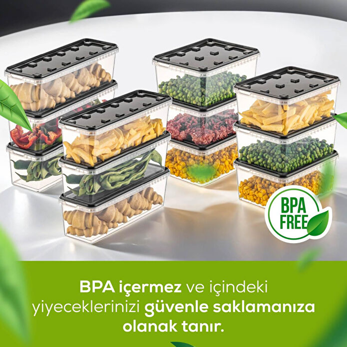 Vienev 12'li Block Buzdolabı Ve Derin Dondurucu Sızdırmaz Saklama Kabı Şeffaf Antrasit 6x(1,5-1,4 Lt)