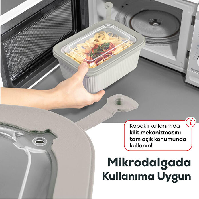 Vienev 6'lı Vip Dikdörtgen Mikrodalga Ve Difrize Uygun Saklama Kabı Seti Bej 2x(1750,1050,600 Ml)