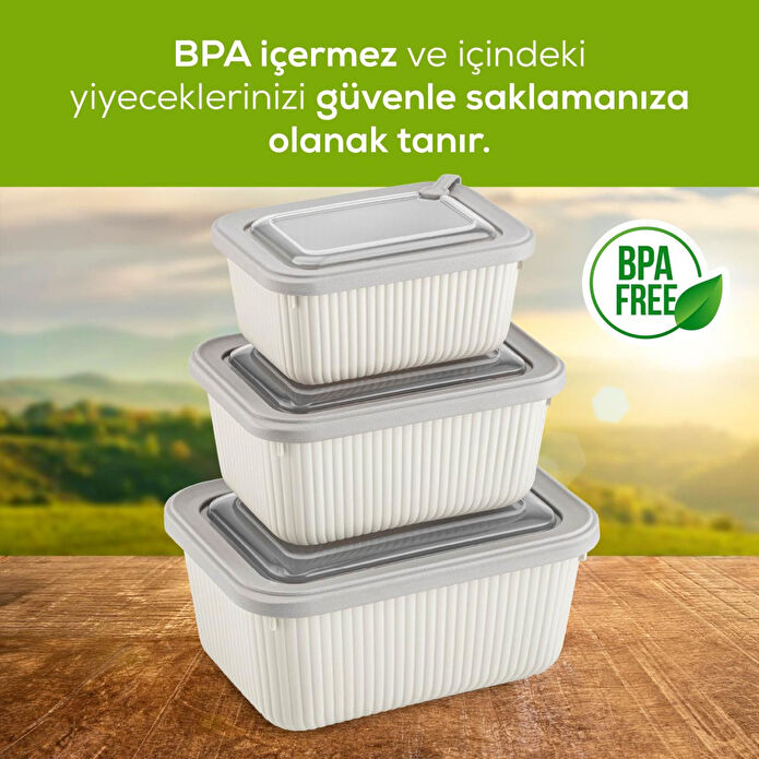 Vienev 6'lı Vip Dikdörtgen Mikrodalga Ve Difrize Uygun Saklama Kabı Seti Bej 2x(1750,1050,600 Ml)