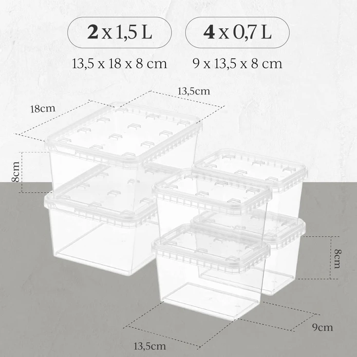 Vienev 6'lı Block Buzdolabı Ve Derin Dondurucu Sızdırmaz Saklama Kabı Şeffaf 2x(1,5 Lt)-4x(0,7 Lt)