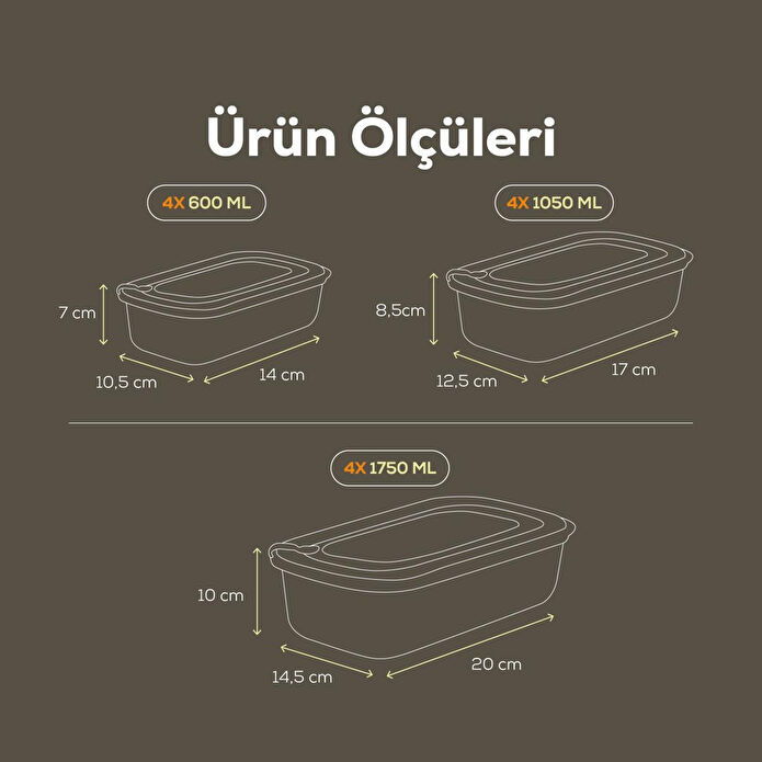 Vienev 12'li Vip Dikdörtgen Mikrodalga Ve Difrize Uygun Saklama Kabı Seti Mavi 4x(1750,1050,600 Ml)