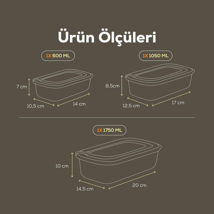 Vienev 3'lü Vip Dikdörtgen Mikrodalga Ve Difrize Uygun Saklama Kabı Seti Yeşil 1x(1750,1050,600 Ml)