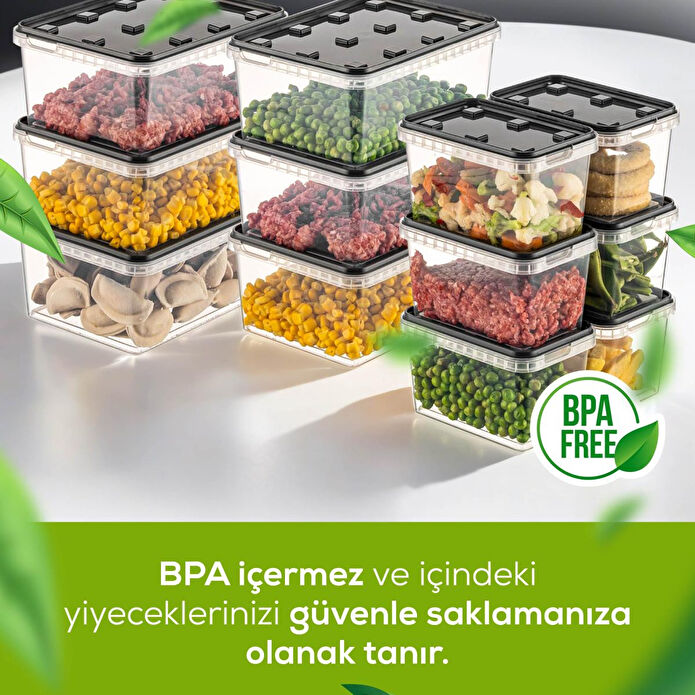 Vienev 12'li Block Buzdolabı Ve Derin Dondurucu Sızdırmaz Saklama Kabı Şeffaf Antrasit 6x(1,5-0,7 Lt)