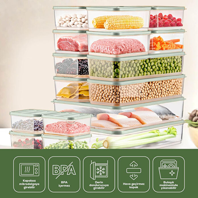 Vienev 20'li Buzdolabı Düzenleyici Organizer Mikrodalgaya Uygun Difriz Saklama Kabı Mint