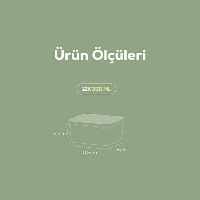Vienev 12'li 350 Ml Buzdolabı Dondurucu Organizer Mikrodalga Ve Difrize Uygun Saklama Kabı Mint