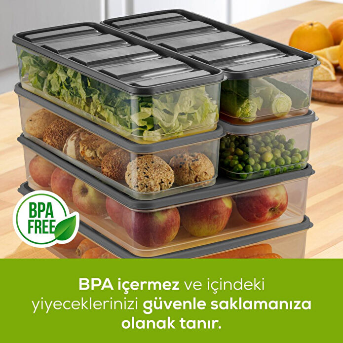 Vienev 6'lı Bella Buzdolabı Düzenleyici Antrasit 2x(3,5 Li̇tre) 4x(1,65 Li̇tre)