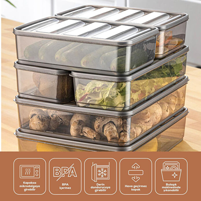 Vienev 6'lı Bella Buzdolabı Düzenleyici Antrasit 2x(3,5, 1,65, 1,75 Li̇tre)