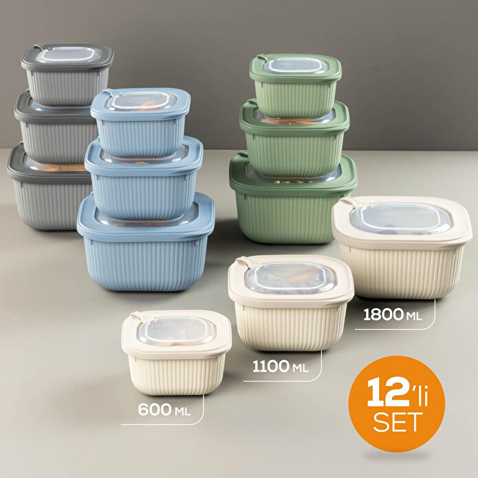 Vienev 12'li 4x(600-1100-1800 Ml) Mikrodalga Ve Difrize Uygun Vip Kapaklı Özel Saklama Kabı Seti Renkli
