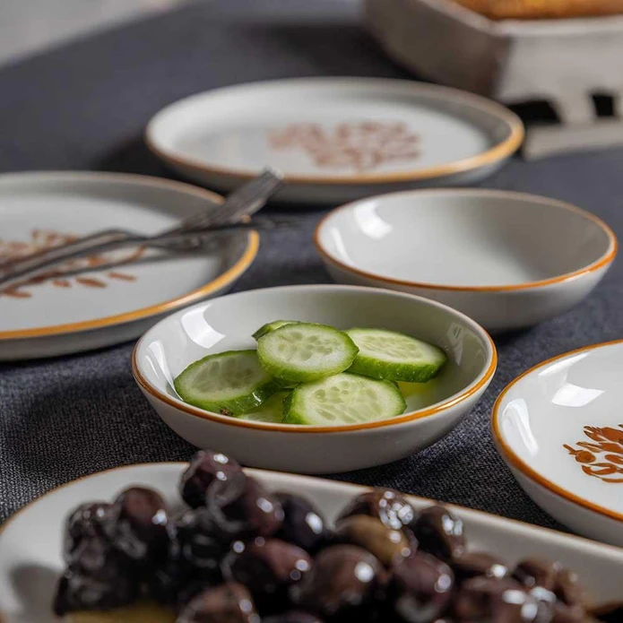 Vienev 14 Parça 6 Kişilik Handmade Kahve Yaprak Kahvaltı Takımı - Lüx Kahvaltılık Sunum Seti