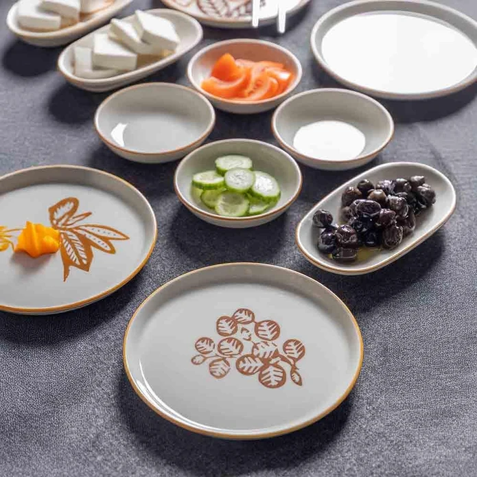 Vienev 14 Parça 6 Kişilik Handmade Kahve Yaprak Kahvaltı Takımı - Lüx Kahvaltılık Sunum Seti