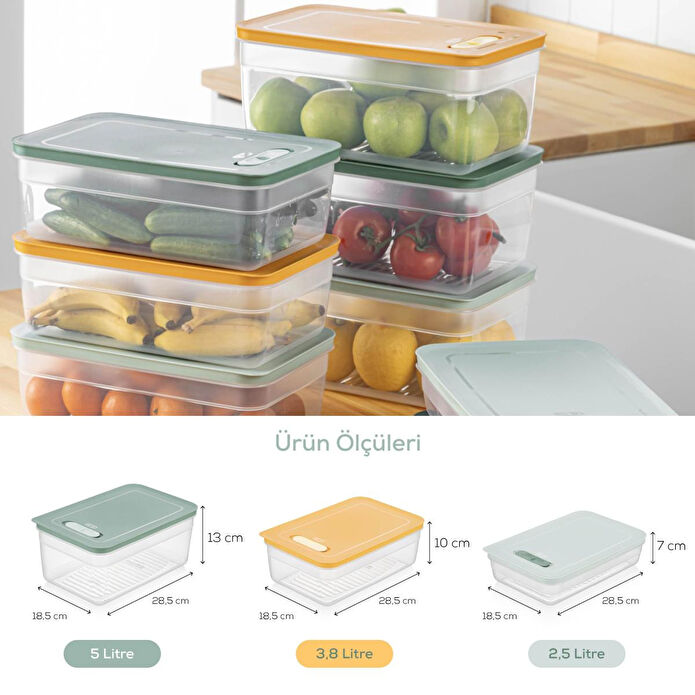 Vienev 6'lı Ayarlı Sebze Ve Meyve Saklama Kabı Yeşil 2x(2,5-3,8-5 Li̇tre)