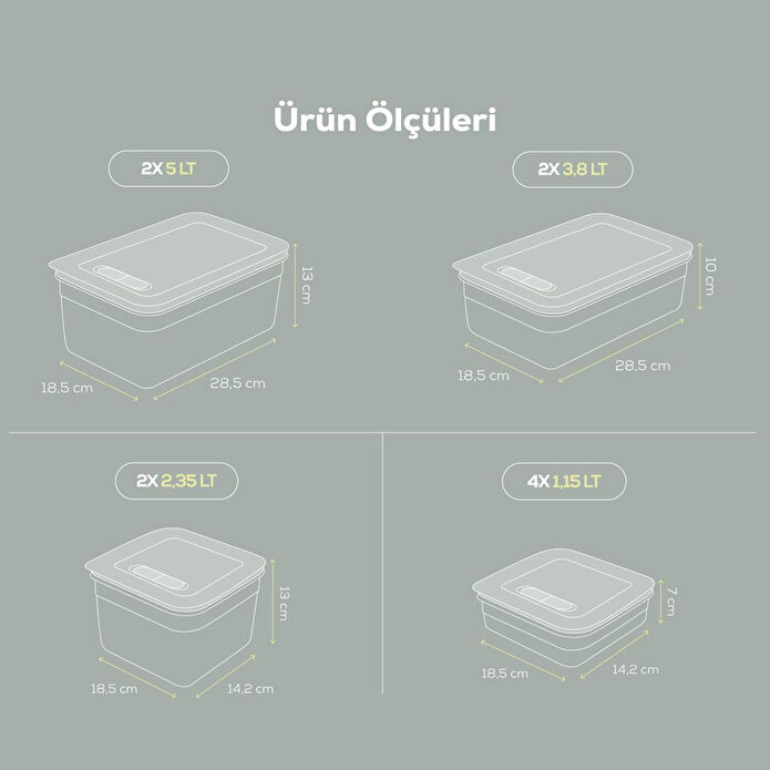 Vienev 10'lu Hava Kanallı Ayarlanabilir Sebze Ve Meyve Saklama Kabı 4x(1,15 Lt) 2x(2,35-3,8-5 lt) mint