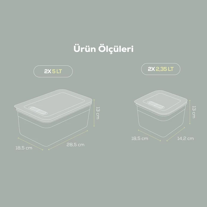 Vienev 4'lü Hava Kanallı Ayarlanabilir Sebze Ve Meyve Saklama Kabı 2x(2,35-5 lt) mint