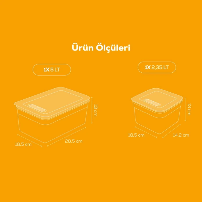 Vienev 4'lü Hava Kanallı Ayarlanabilir Sebze Ve Meyve Saklama Kabı 2x(2,35-5 lt) turuncu