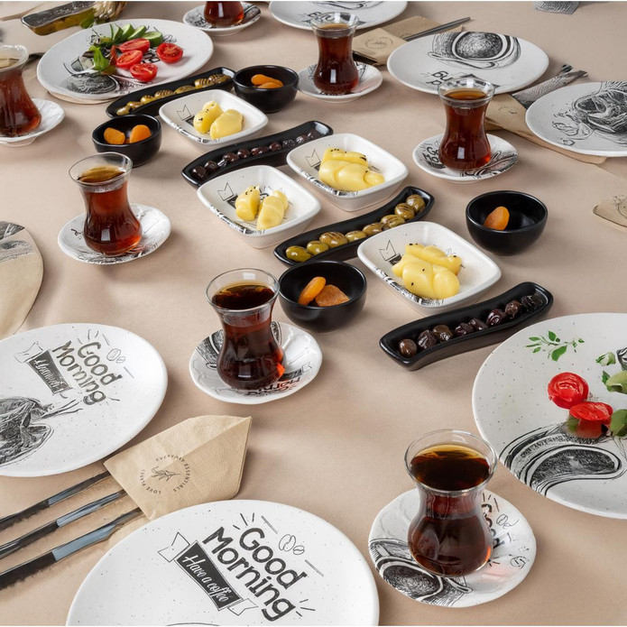 Vienev 38 Parça 8 Kişilik Handmade Yeni Gün Desen Kahvaltı Takımı -stoneware Kahvaltı Sunum Seti