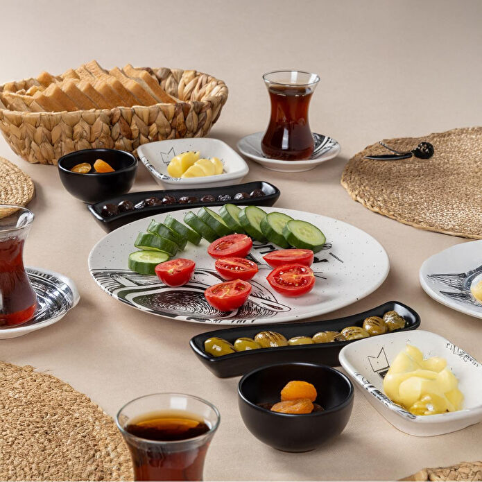 Vienev 38 Parça 8 Kişilik Handmade Yeni Gün Desen Kahvaltı Takımı -stoneware Kahvaltı Sunum Seti