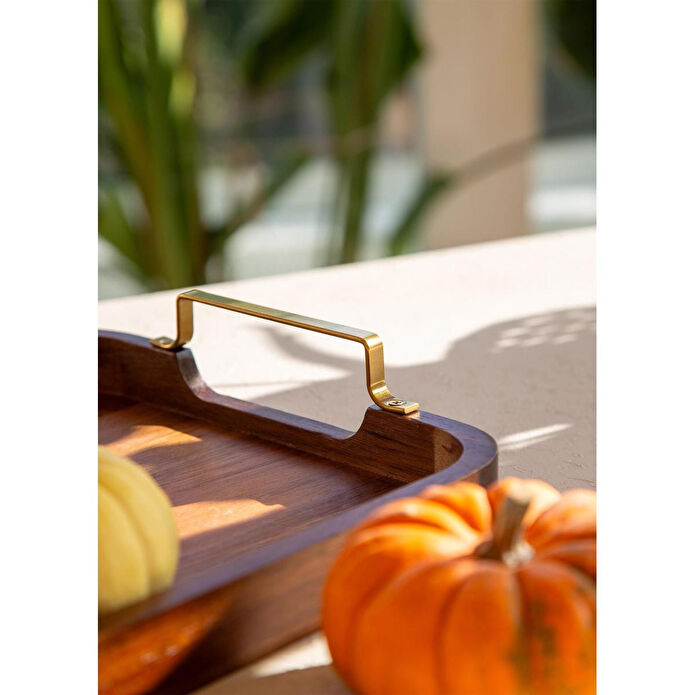 The Mia Natura Metal Kollu Akasya Tepsi 38x28 Cm