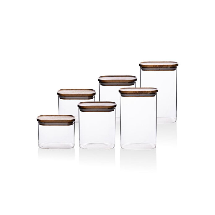 The Mia Akasya Dikdörtgen Cam Kavanoz Seti 6 Parça