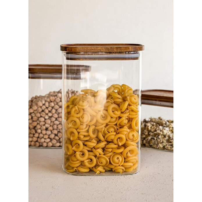 The Mia Akasya Dikdörtgen Cam Kavanoz 1200 Ml