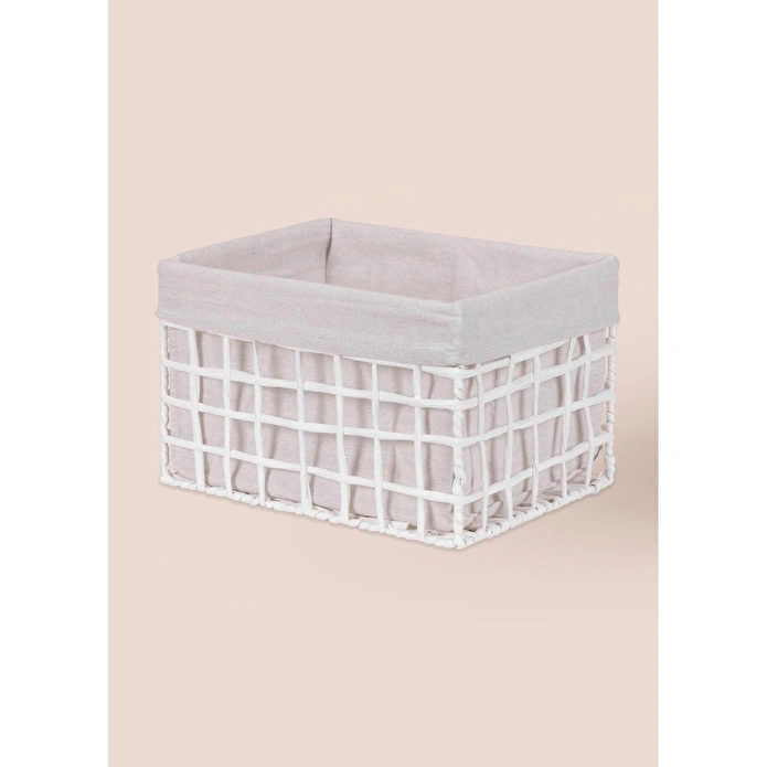 The Mia Braid Hasır Organizer Sepet Beyaz 30x22x19 Cm